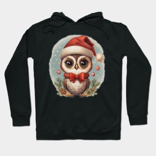 cute little baby owl wearing a santa hat Hoodie